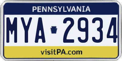 PA license plate MYA2934