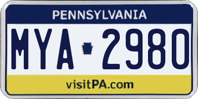 PA license plate MYA2980