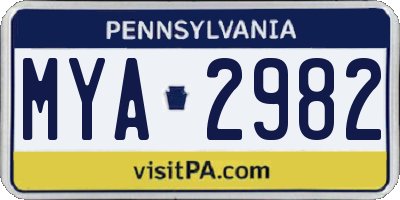 PA license plate MYA2982