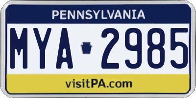 PA license plate MYA2985