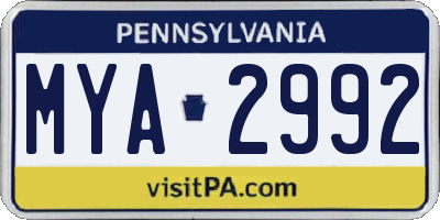 PA license plate MYA2992