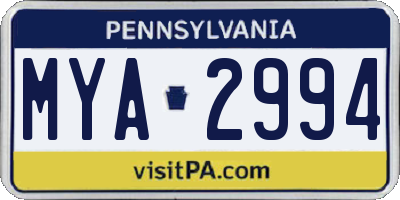 PA license plate MYA2994