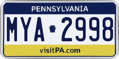 PA license plate MYA2998