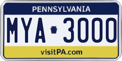 PA license plate MYA3000