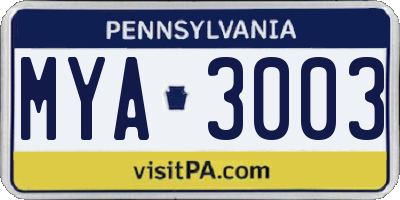 PA license plate MYA3003