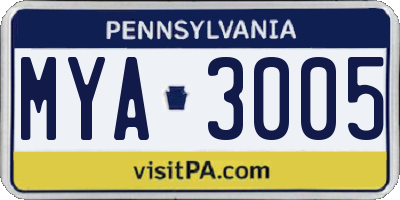 PA license plate MYA3005