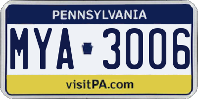 PA license plate MYA3006