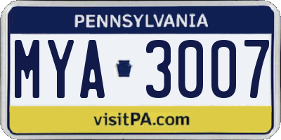 PA license plate MYA3007