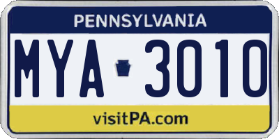 PA license plate MYA3010