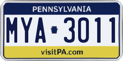 PA license plate MYA3011