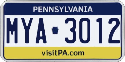 PA license plate MYA3012