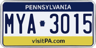 PA license plate MYA3015