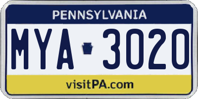 PA license plate MYA3020