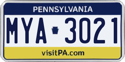 PA license plate MYA3021