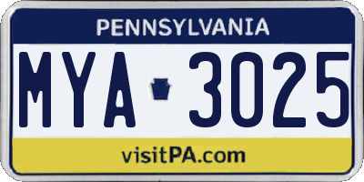 PA license plate MYA3025