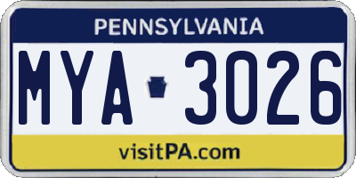 PA license plate MYA3026