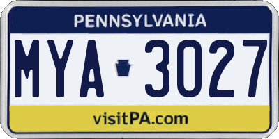 PA license plate MYA3027