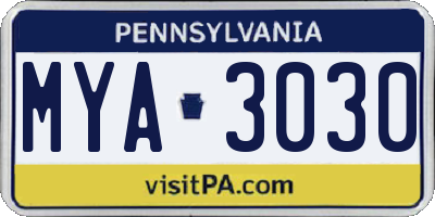 PA license plate MYA3030
