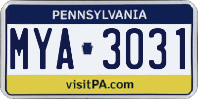 PA license plate MYA3031