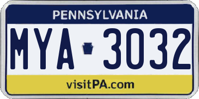 PA license plate MYA3032