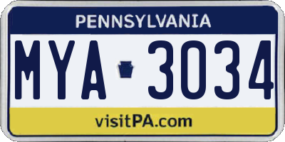 PA license plate MYA3034