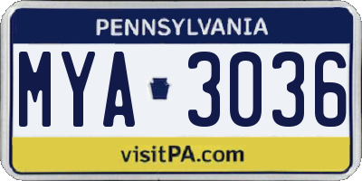 PA license plate MYA3036