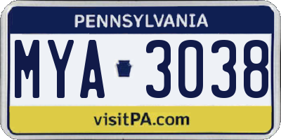PA license plate MYA3038