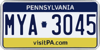 PA license plate MYA3045
