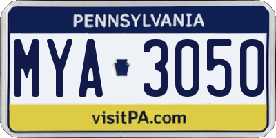 PA license plate MYA3050