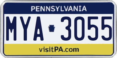 PA license plate MYA3055