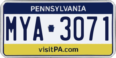 PA license plate MYA3071