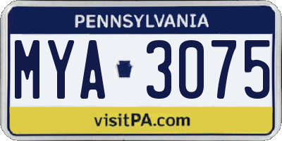 PA license plate MYA3075