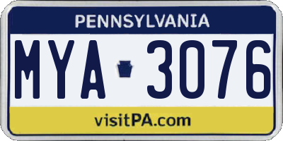 PA license plate MYA3076