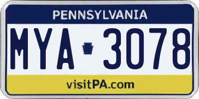 PA license plate MYA3078