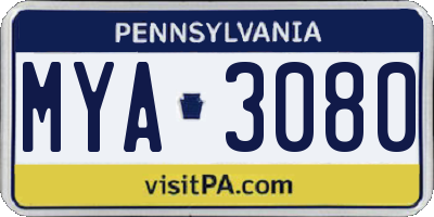 PA license plate MYA3080