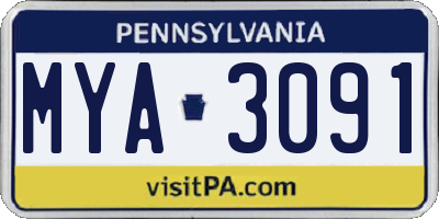PA license plate MYA3091
