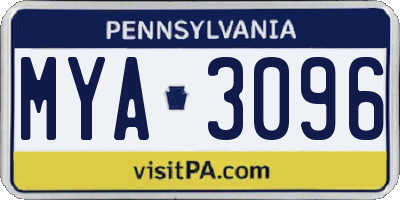 PA license plate MYA3096