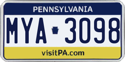 PA license plate MYA3098