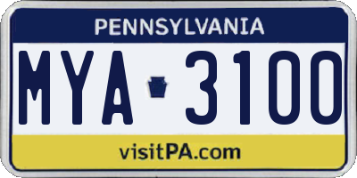 PA license plate MYA3100