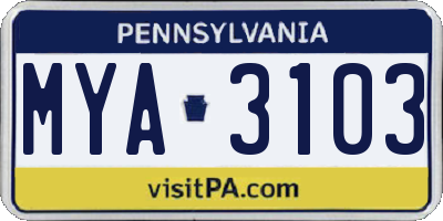 PA license plate MYA3103