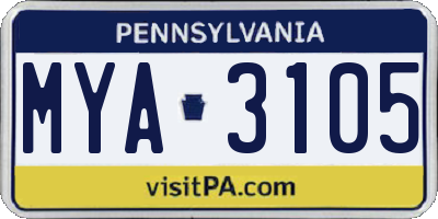 PA license plate MYA3105