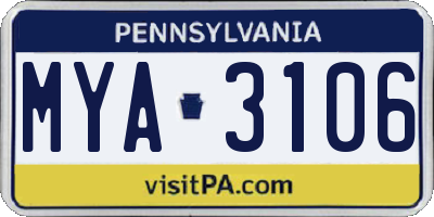 PA license plate MYA3106
