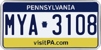 PA license plate MYA3108