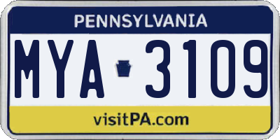 PA license plate MYA3109
