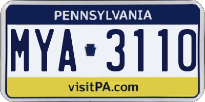PA license plate MYA3110