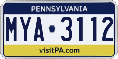 PA license plate MYA3112