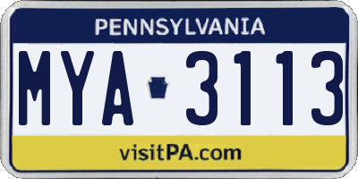 PA license plate MYA3113