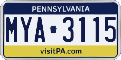 PA license plate MYA3115