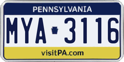 PA license plate MYA3116