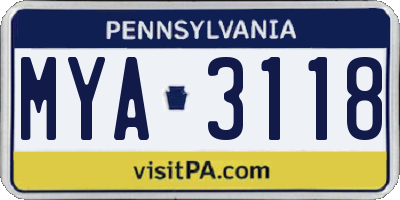 PA license plate MYA3118